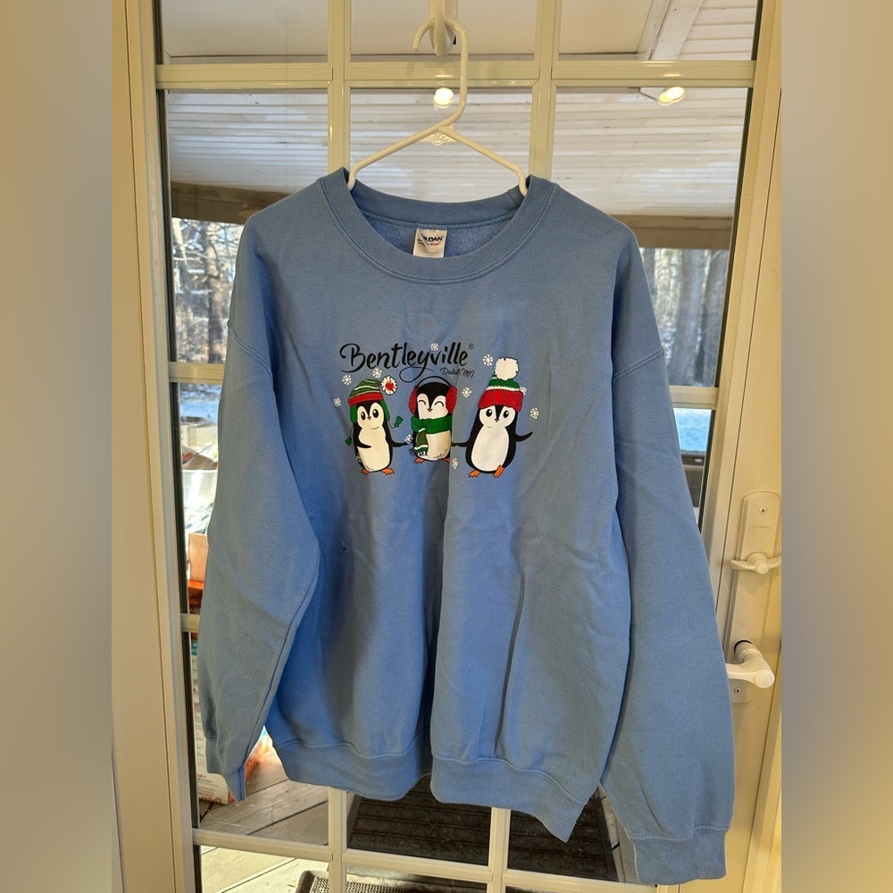 Gildan Blue Crewneck Sweater with Penguin Design